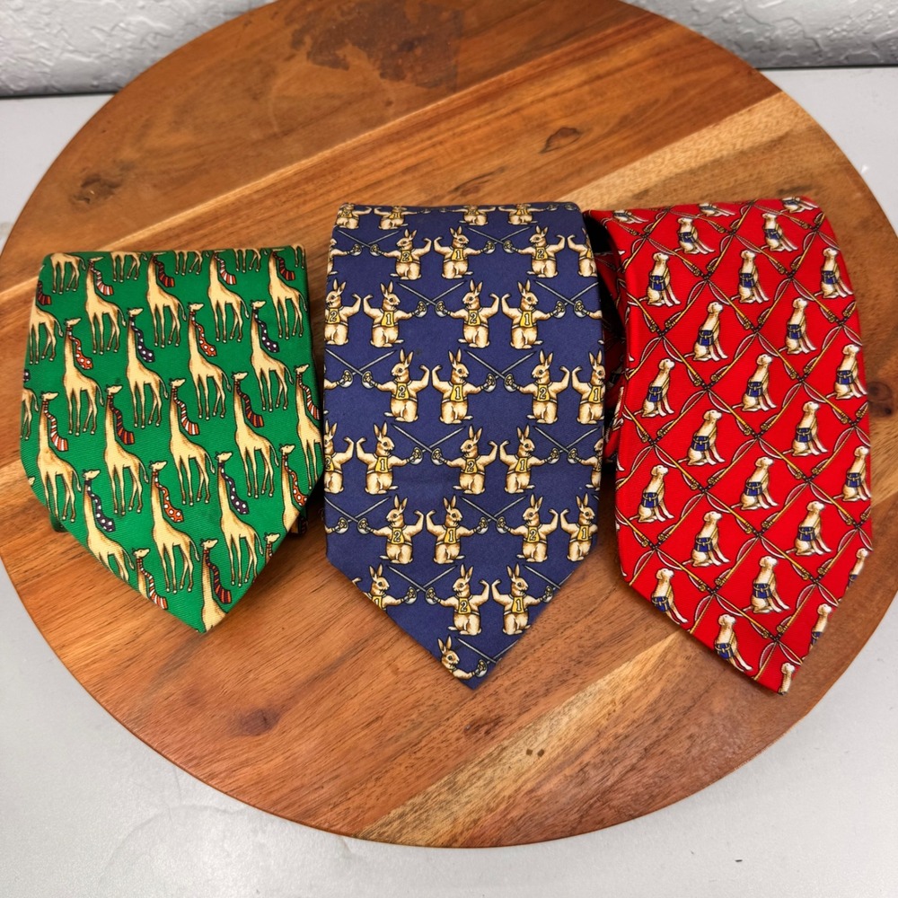 Brooks Brothers Makers Silk Tie Lot of 3 Giraffe Rabbit Dog Animal Print USA